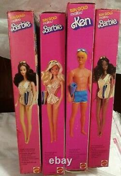 Sun Gold Malibu Barbie, Ken, A. A. Christie & Latin Steffie Lot Nrfb Vintage #1a