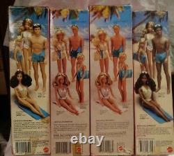 Sun Gold Malibu Barbie, Ken, A. A. Christie & Latin Steffie Lot Nrfb Vintage #1a