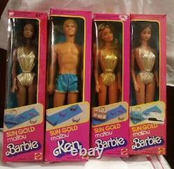 Sun Gold Malibu Barbie, Ken, A. A. Christie & Latin Steffie Lot Nrfb Vintage #1a