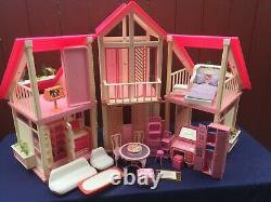 VINTAGE 1985 AUTHENTIC BARBIE DREAM HOUSE PINK WHITE Some Furniture COLLECTIBLE