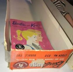 Vintage 1959-61 Bubblecut Barbie 850 Metal Stand White Sunglasses Well-worn Box