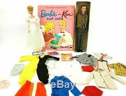 Vintage 1960's Blonde Ponytail Barbie with Vintage Ken & Clothing Lot with Cut Outs