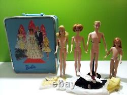 Vintage 1960s Mattel Barbie/Midge/Ken Doll Lot WithRare Trousseau Storage Case