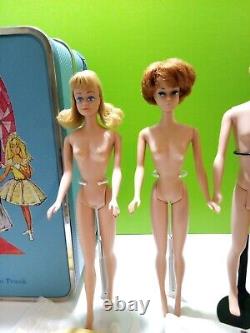 Vintage 1960s Mattel Barbie/Midge/Ken Doll Lot WithRare Trousseau Storage Case