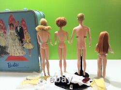 Vintage 1960s Mattel Barbie/Midge/Ken Doll Lot WithRare Trousseau Storage Case