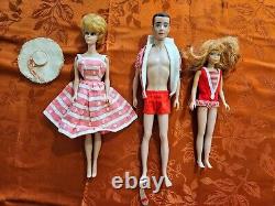 Vintage 1960s Mattel White Ginger Barbie Ken Skipper Straight Leg Japan Doll Lot