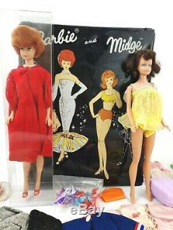 Vintage 1960s Redhead Titan Bubble Cut Barbie Doll with Vintage Midge Doll Lot