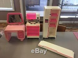 Vintage 1970s A-Frame Mattel Pink Barbie Dream House Furniture, Accessories