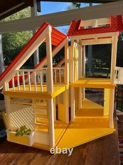 Vintage 1978 Mattel Barbie Dream House A Frame Yellow 1970's with Furniture Patio