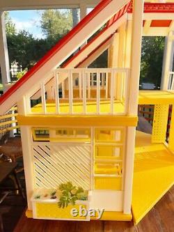 Vintage 1978 Mattel Barbie Dream House A Frame Yellow 1970's with Furniture Patio