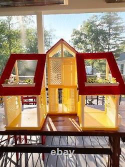 Vintage 1978 Mattel Barbie Dream House A Frame Yellow 1970's with Furniture Patio