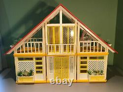 Vintage 1978 Mattel Barbie Dream House A Frame Yellow with Furniture Patio Plants