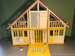 Vintage 1978 Mattel Barbie Dream House A Frame Yellow with Furniture Patio Plants