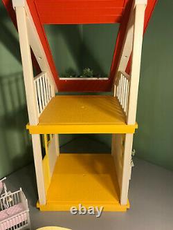 Vintage 1978 Mattel Barbie Dream House A Frame Yellow with Furniture Patio Plants