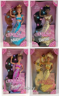 Vintage 1995 NIB NRFB Jewel Hair Mermaid Barbie Lot of 4! African American Rare