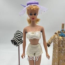 Vintage #4 Blonde Ponytail Barbie Doll Zebra Striped Suit 1960 Shoes/clothes Lot