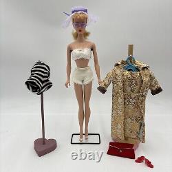 Vintage #4 Blonde Ponytail Barbie Doll Zebra Striped Suit 1960 Shoes/clothes Lot