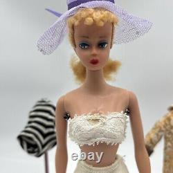 Vintage #4 Blonde Ponytail Barbie Doll Zebra Striped Suit 1960 Shoes/clothes Lot