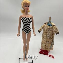 Vintage #4 Blonde Ponytail Barbie Doll Zebra Striped Suit 1960 Shoes/clothes Lot