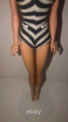 Vintage #4 Brunette Ponytail Barbie With Stand and Vintage Outfit Lot