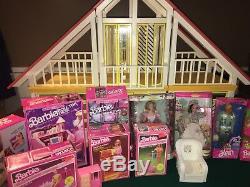 Vintage A-Frame Barbie Dream House With Dolls, Furniture, And A Lot More ++