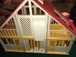 Vintage A-Frame Barbie Dream House With Dolls, Furniture, And A Lot More ++