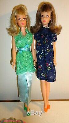 Vintage BARBIE FRANCIE LOT #3443 SATIN SUPPER 2 DOLLS CLOTHES AND SHOES CLEAN