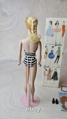 Vintage Barbie Blonde #5 Ponytail Doll w Box & Factory Braid MINT