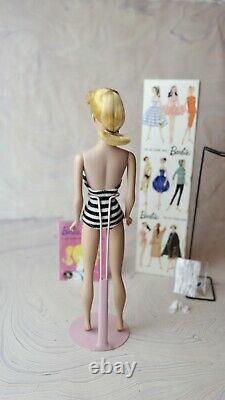 Vintage Barbie Blonde #5 Ponytail Doll w Box MINT Booklet Swimsuit Stand