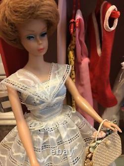 Vintage Barbie Bubble Cut Doll Big Case Clothes Lot