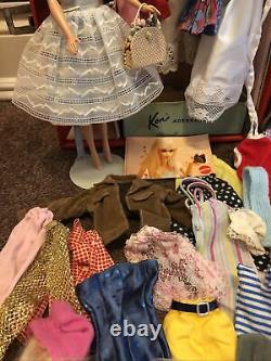 Vintage Barbie Bubble Cut Doll Big Case Clothes Lot