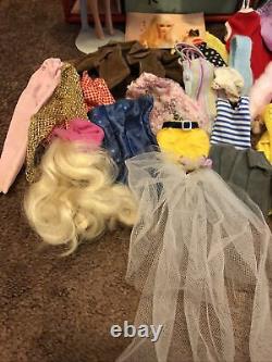 Vintage Barbie Bubble Cut Doll Big Case Clothes Lot