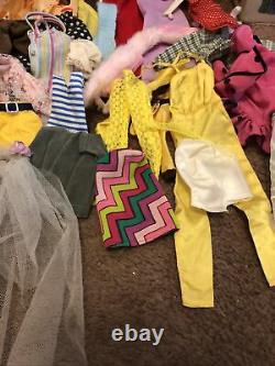 Vintage Barbie Bubble Cut Doll Big Case Clothes Lot