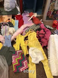 Vintage Barbie Bubble Cut Doll Big Case Clothes Lot