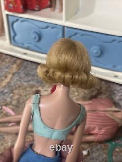 Vintage Barbie Doll Bubblecut Midge Lot Titian red suit shoe stand box 1961 Ken