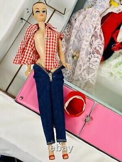 Vintage Barbie Lot Barbie('58), Ken('68), 10 Dresses, And Double Doll Case('67)