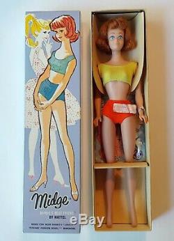 Vintage Barbie MIDGE (1963) Original Titian Box Red Hair Wrist Tag MINT MIB NRFB