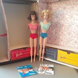 Vintage BarbieLOT of 2@1962MIDGEBlonde+Brunette in ORIG swim suits+ 1964 CASE