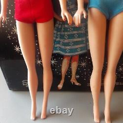 Vintage BarbieLOT of 2@1962MIDGEBlonde+Brunette in ORIG swim suits+ 1964 CASE