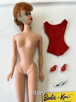 Vintage Early Old Ponytail Redhead #5 Barbie Redhead ALL ORIGINAL With Stand JAPAN