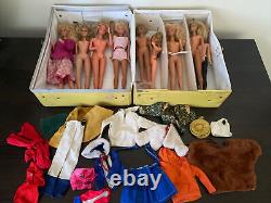 Vintage Lot of 9 1960s Barbie Dolls With Carrying case & Tagged Accessories