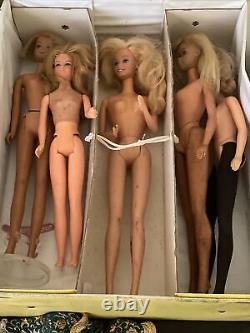 Vintage Lot of 9 1960s Barbie Dolls With Carrying case & Tagged Accessories