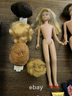 Vintage Lot of Barbie Midge Skipper Doll Case Clothes Wigs 1958 1959 1963