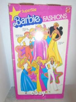 Vintage Mattel 1976 Super Size Star Barbie Doll 18 star stand &Fashion outfits