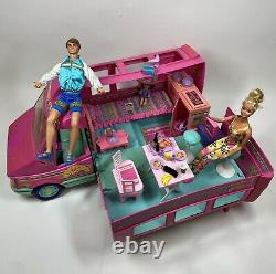 Vintage Mattel 1988 Pink Barbie Western Fun Motor Home Camper Van RV LOT withDolls