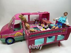 Vintage Mattel 1988 Pink Barbie Western Fun Motor Home Camper Van RV LOT withDolls