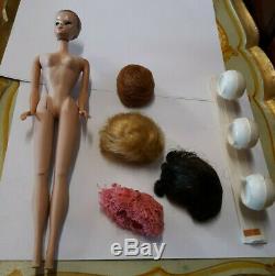 Vintage Sleep Eye Barbie Doll W Head Band Bendable Legs W Wigs Stand Hat Cap Lot