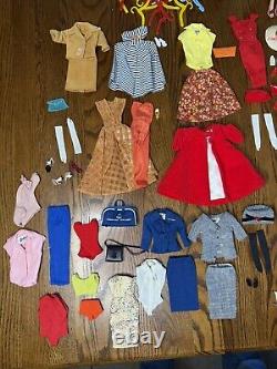 Vtg 1960's Large Barbie Lot Bubble Cut & Midge 19 Outfits Clothes Clean With Case