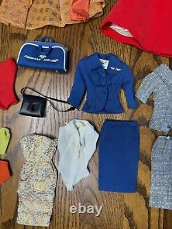 Vtg 1960's Large Barbie Lot Bubble Cut & Midge 19 Outfits Clothes Clean With Case