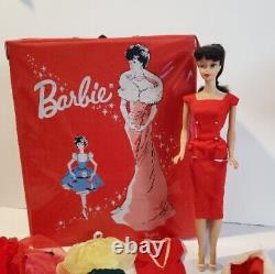 Vtg Brunette Ponytail Barbie #5 1961 Vtg Clothes And Suitcase